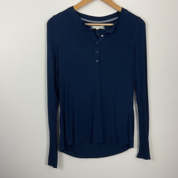Pure + Good Tops - Pure + Good Womens XS Henley Thermal Top Long Sleeve Ribbed Knit Navy Blue